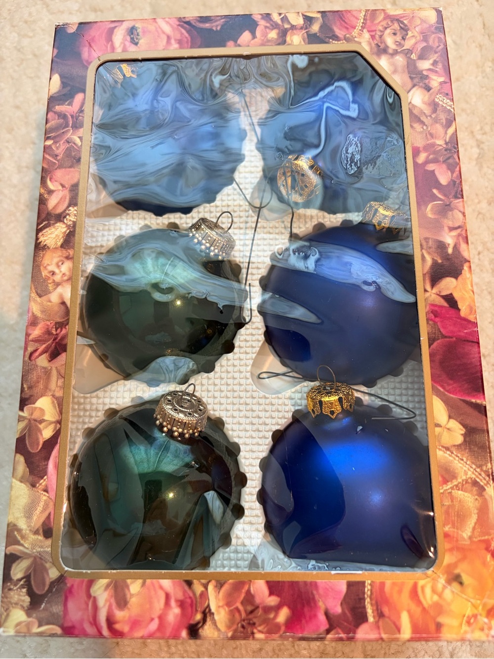 Christmas Tree Ornaments (4 Blue And 2 Green).